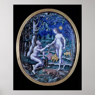 Poster Plaque de Limoges dépeignant Adam et Ève, c.1570