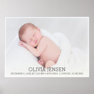 Poster Plaque personnalisée avec photo de naissance de bé