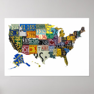 Poster Plaques minéralogiques des Etats-Unis - tous les