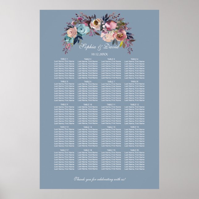 Poster Plastique bleu-bleu rose floral Dusty Graphique 16 (Devant)