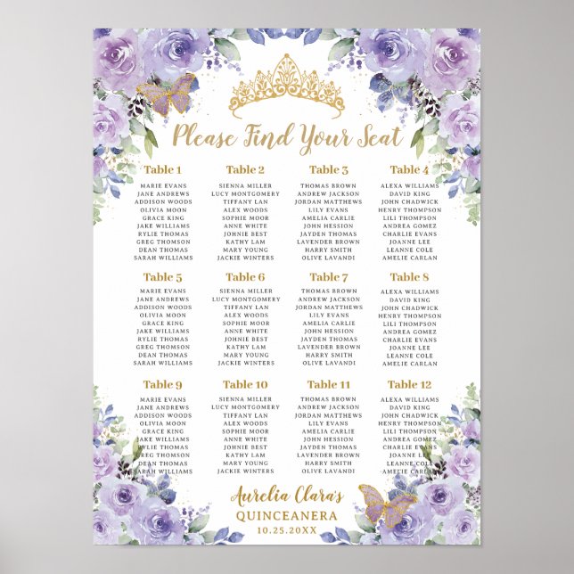 Poster Plat Lilac Floral Or Quinceañera (Devant)