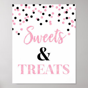 Poster Plats et friandises roses noires Table de dessert
