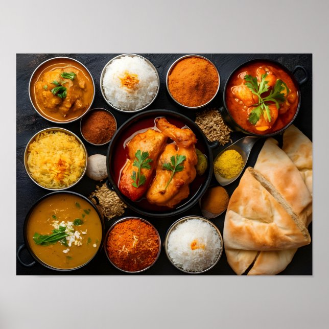 Poster Plats indiens assortis : poulet Tikka Masala (Devant)