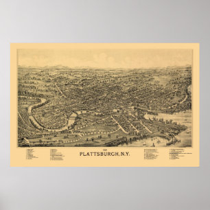 Poster Plattsburgh, NY Carte panoramique - 1899