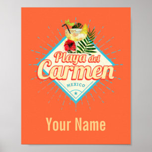 Poster Playa del Carmen Mexico Retro Cocktail Vintage