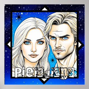 Poster Pleiadians Extra Terrestres Course avec étoiles