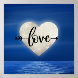 Poster Pleine lune AMOUR ~ Lune de coeur sur l'eau