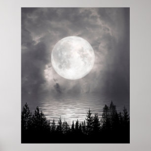 Poster Pleine lune Au-Dessus Du Lac