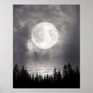 Poster Pleine lune Au-Dessus Du Lac