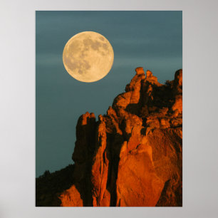 Poster Pleine lune Basalt Cliffs Smith Rock State Park