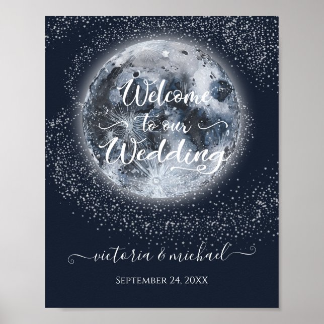 Poster Pleine lune céleste et étoiles Mariage Bienvenue (Devant)