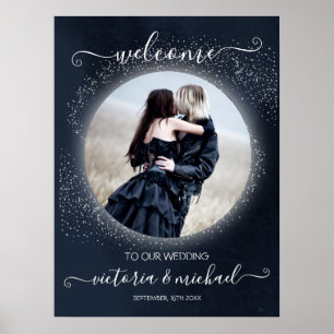 Poster Pleine lune céleste et étoiles Mariage photo Bienv