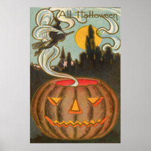 Poster Pleine lune citrouille    Jack-o'-lantern Witch
