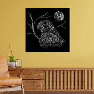 Poster Pleine lune de faucon Monogramme noir