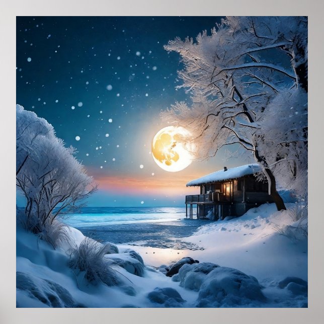 Poster Pleine lune des flocons de neige (Devant)