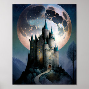 Poster Pleine lune du château d'Imaginaire magique