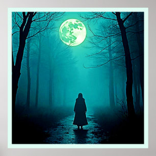 Poster Pleine lune éffrayante Conception nocturne