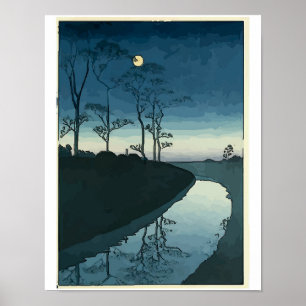 Poster Pleine lune et flux japonais