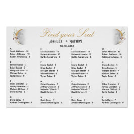Poster Pleine lune Fleur sauvage Gold Aquarelle Mariage