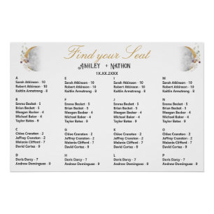 Poster Pleine lune Fleur sauvage Gold Aquarelle Mariage