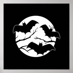Poster Pleine lune Halloween de silhouette d'arbres de