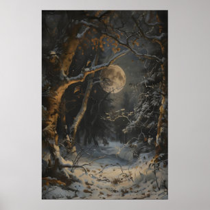Poster Pleine Lune Hiver Sombre Forêt Cottagecore Maussad