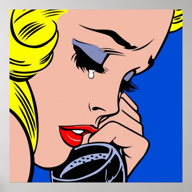 Poster Pleurer Comic Girl Girl pleurer sur le téléphone P (Devant)