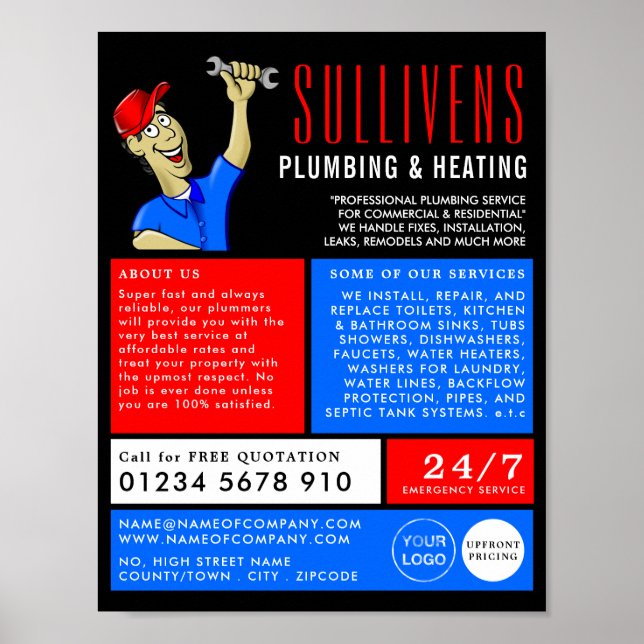Poster Plomberie de dessin, plombier, Plomberie Publicité (Devant)