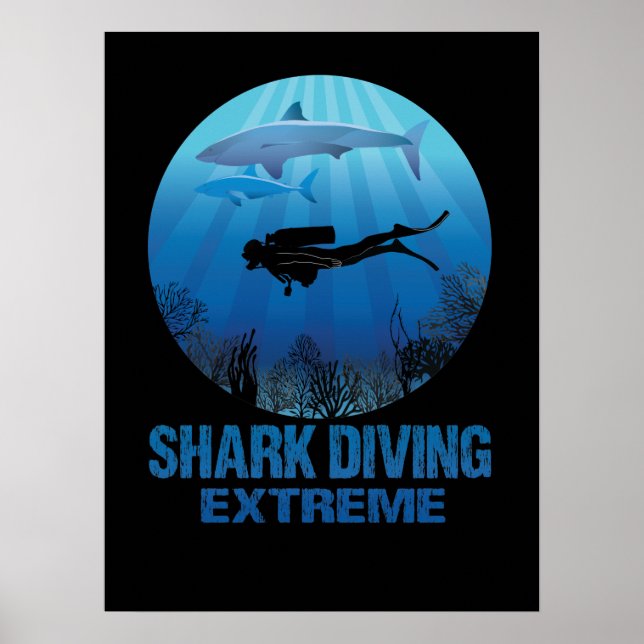Poster Plongée de requin Extreme Plongeur de plongée (Devant)