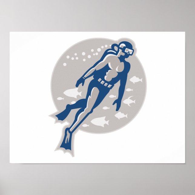 Poster Plongée plongée sous-marine Rétro (Devant)