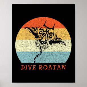 Poster Plongée Roatan Vintage Rétro Tril Stingray Vacance