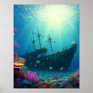 Poster Plongée sur la barrière de l'épave
