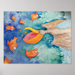 Poster "Plongez !" Pelican & Fish Art