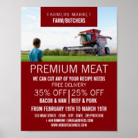 Plougher en campagne, fermier et boucher publicité