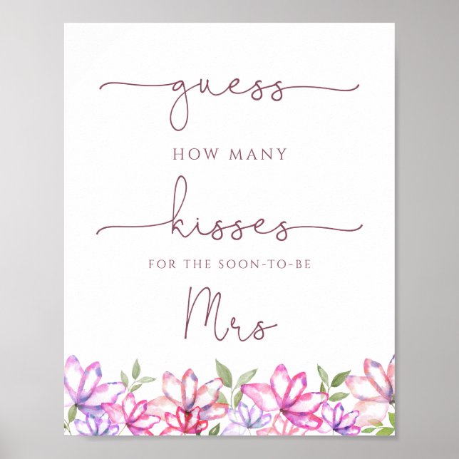 Poster Pluie de baisers pour Baby Shower Fleurs de verdur (Devant)