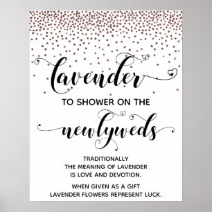 Poster Pluie de cœurs en confettis Rose Gold avec enseign