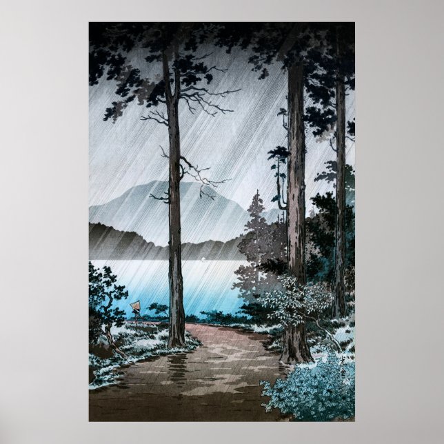 Poster Pluie matinale au lac Hakone par Tsuchiya Koitsu (Devant)