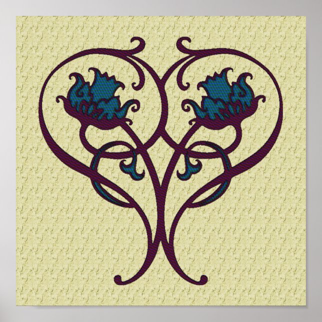 Poster Plum Et Bleu Orné Floral Design Art (Devant)