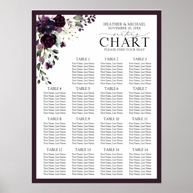 Poster Plum Purple Mauve Réception Florale Siège (Devant)