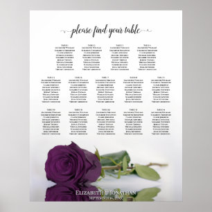 Poster Plum Purple Rose 14 Table Wedding Seating Chart