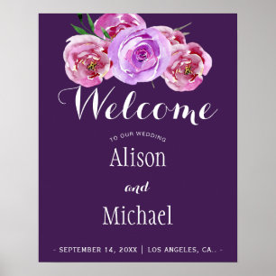 Poster Plum violet floral élégant signe d'accueil de mari