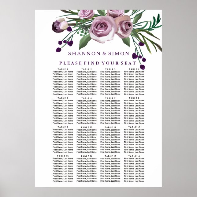 Poster Plum violet romantique Plum Mariage floral (Devant)