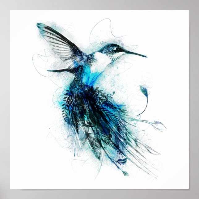 Poster Plume de queue de colibri à l'aquarelle (Devant)