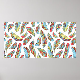 Poster Plumes décoratives motif sans soudure. Main dessin