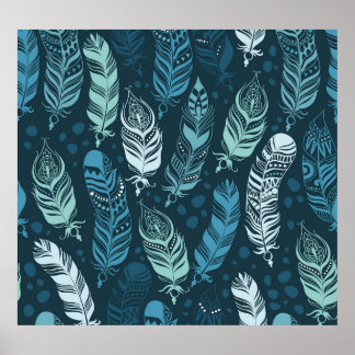 Poster Plumes ethniques : Motif coloré sans couture.