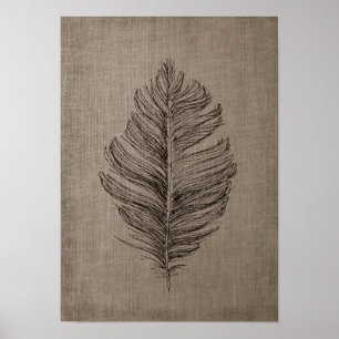 Poster Plumes n°2 avec Arrière - plan Faux Linen Taupe