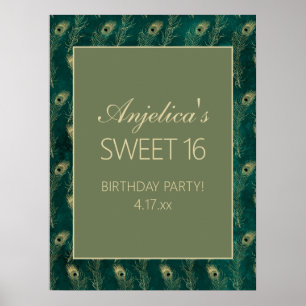 Poster Plumes Peacock or turquoise Fille's Sweet 16