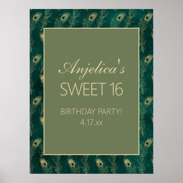 Poster Plumes Peacock or turquoise Fille's Sweet 16 (Devant)