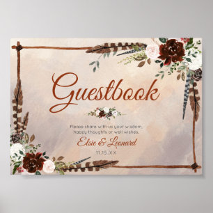 Poster Plumes rustiques de bois et fleurs florales