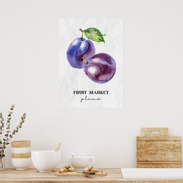 Poster Plums du marché aux fruits (Cuisine)